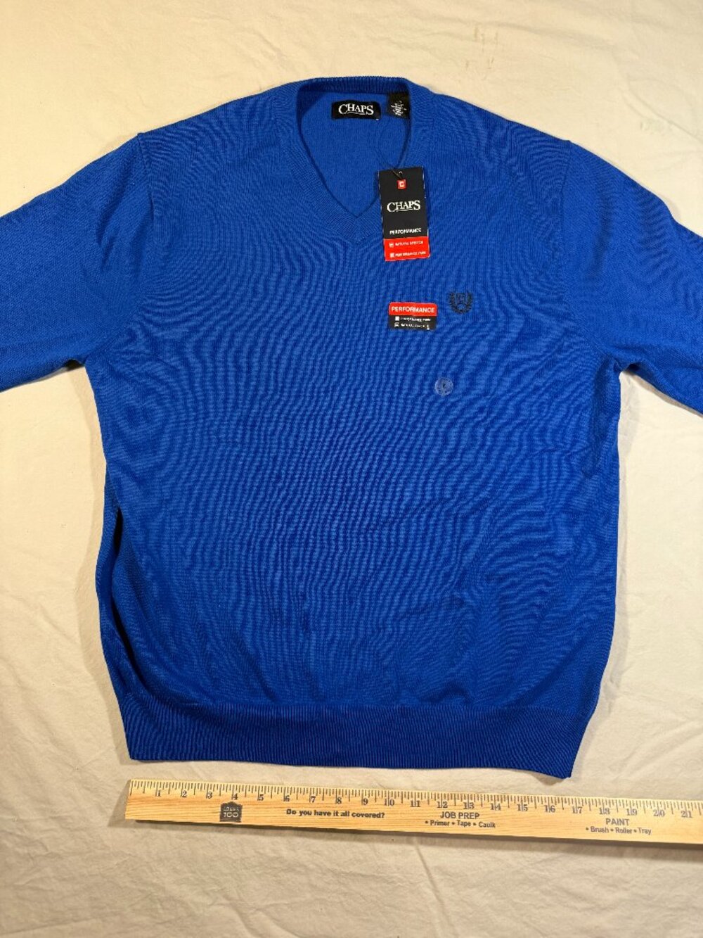 CHAPS Mens L NWT Blue Performance V-Neck Cotton Blend Sweater Winter Holiday Gif